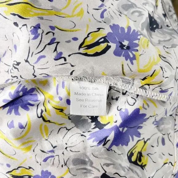 Parker Small S Gray Purple Yellow Silk Floral Dress Sweetheart Neckline Zip Back - Picture 11 of 12